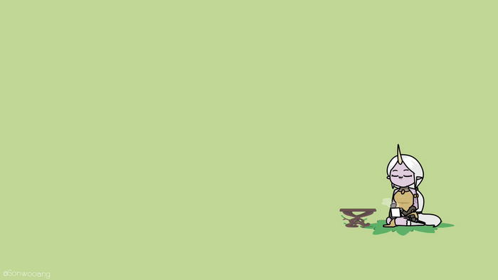 Soraka from League of Legends drinking tea