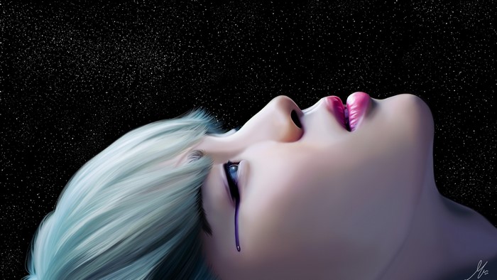 Digital art of a person crying in space