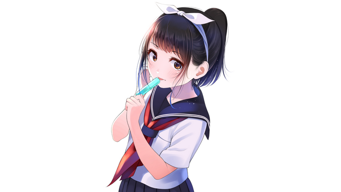 Anime girl in sailor uniform eating ice pop