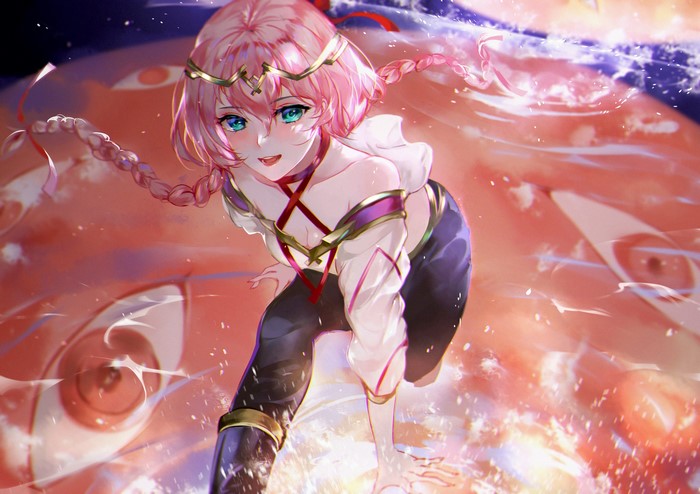 Anime girl with pink hair and aqua eyes