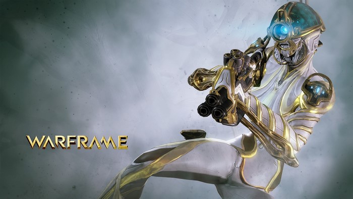Warframe character with a weapon