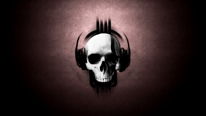 Skull with headphones and abstract lines