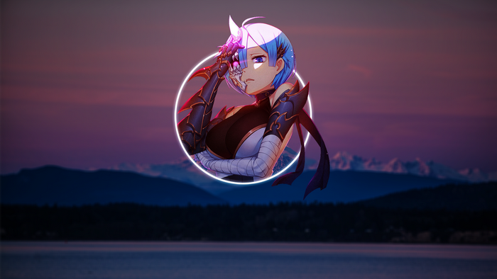 Rem from Re:Zero in a circular frame