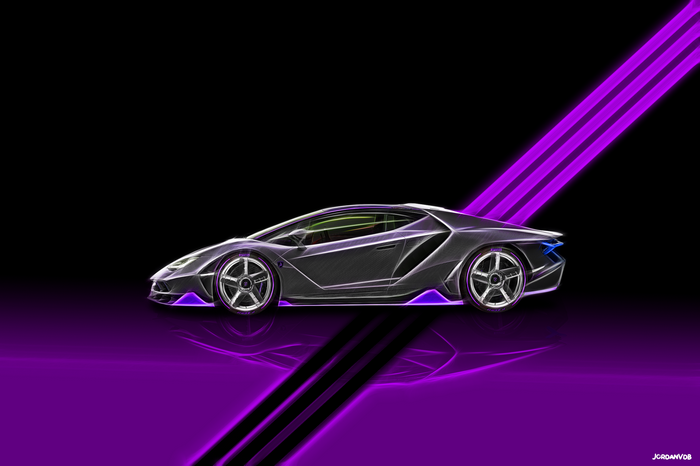 Lamborghini Centenario digital art with purple neon accents
