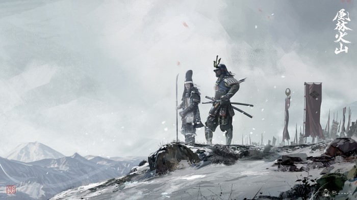 Two samurai in a snowy landscape by David Benzal