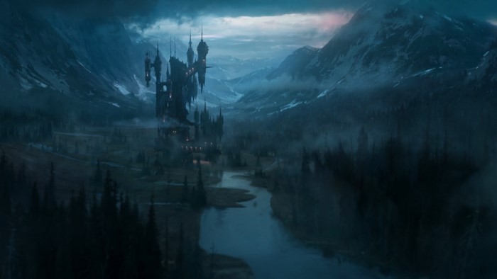 Castlevania Artwork: Castle in a Misty Mountain Valley