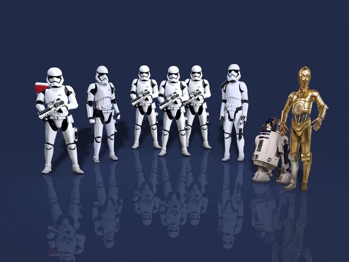Stormtroopers, R2-D2, and C-3PO from Star Wars