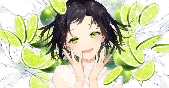 Anime girl with limes and water