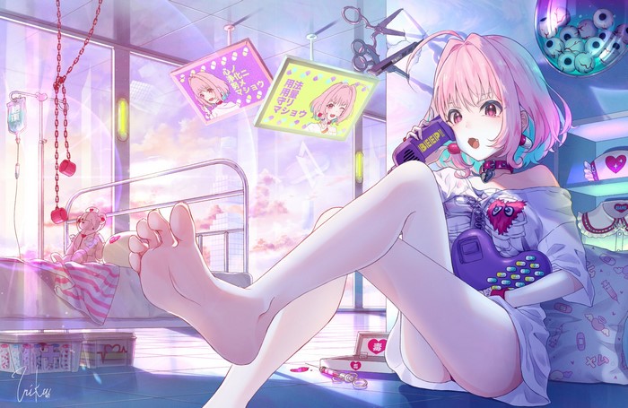 Riamu Yumemi Relaxing Indoors with Phone