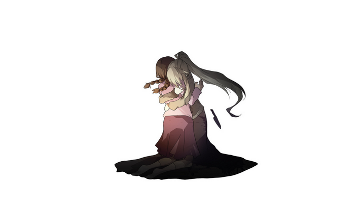 Madotsuki and Poniko hugging in Yume Nikki