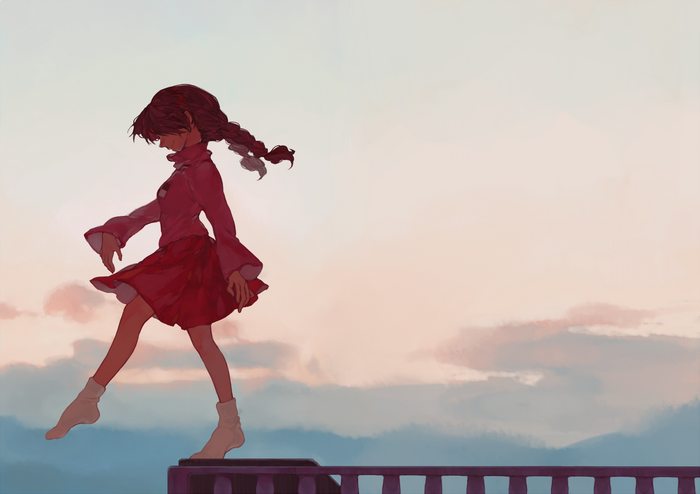 Madotsuki from Yume Nikki walking on a balcony