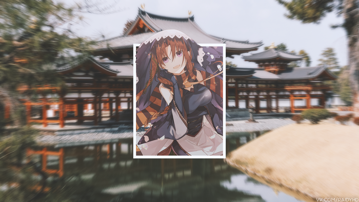 Anime girl in front of Byodo-in Temple