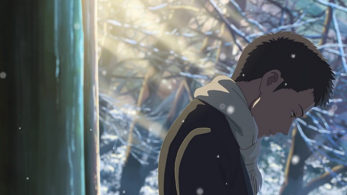 Anime boy in winter forest