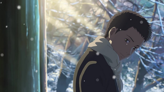 Anime boy in winter forest