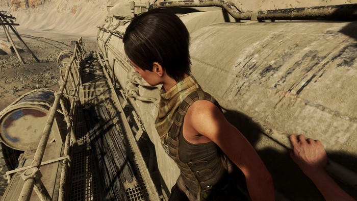 Anna from Metro Exodus on a train