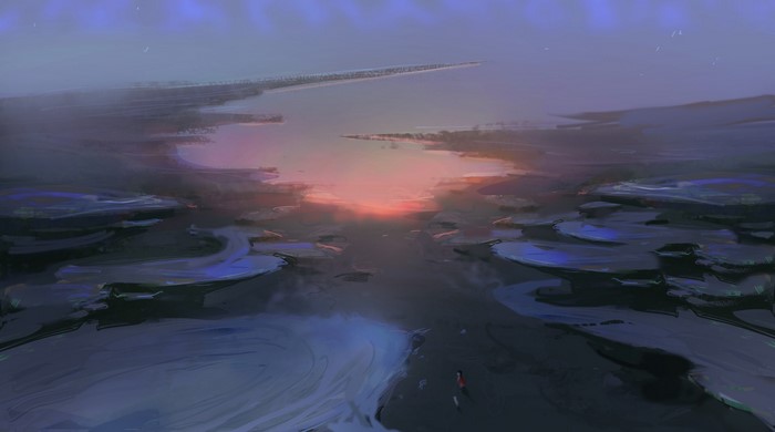 Digital painting of a sunset landscape
