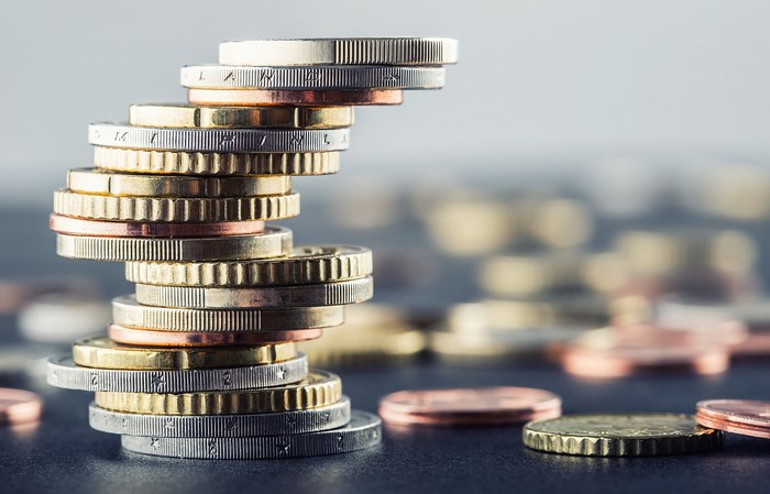 Stack of Euro coins with shallow depth of field