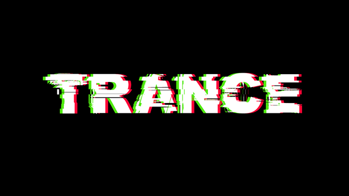 Trance typography with glitch effect on black background