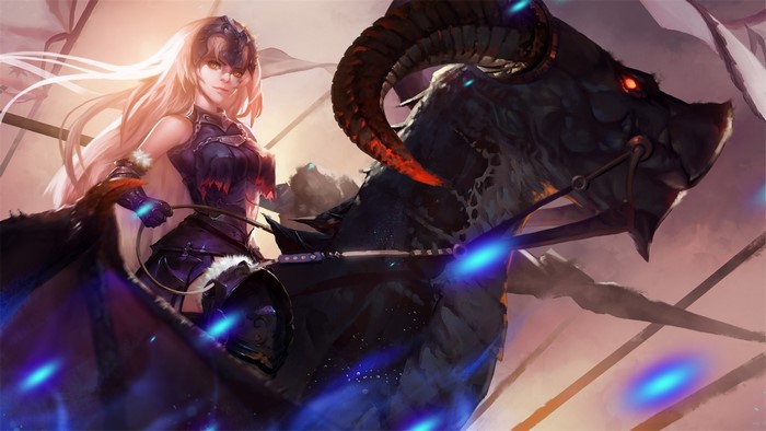 Jeanne d'Arc from Fate/Grand Order riding a dragon