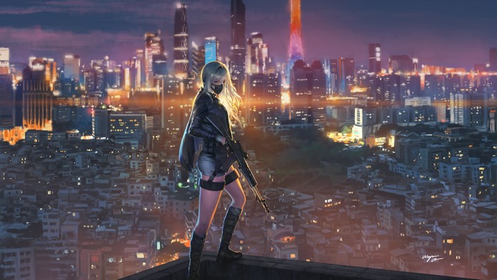 AN-94 from Girls Frontline on a rooftop