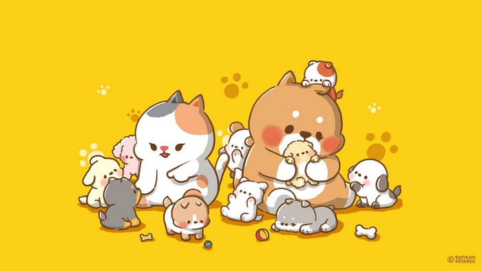 Cute cartoon animals on a yellow background