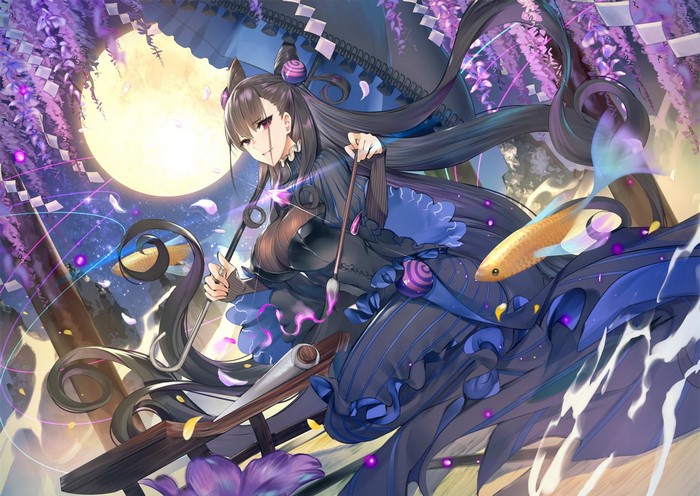 Murasaki Shikibu from Fate/Grand Order with a goldfish