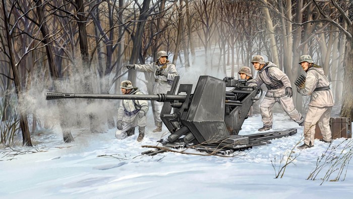 Wehrmacht Soldiers Operating Cannon in Winter