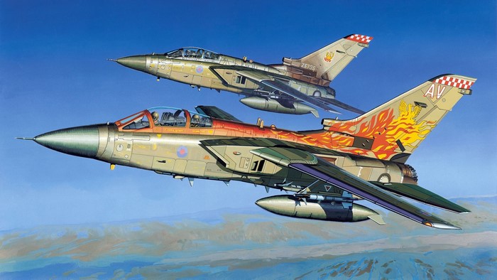 Two Panavia Tornado GR4 military aircraft in flight
