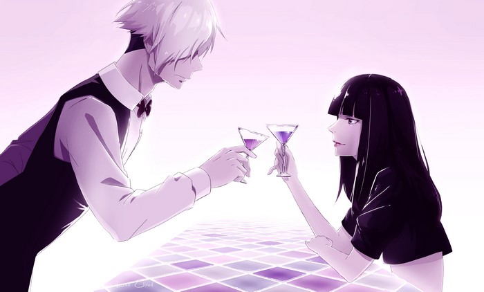 Chiyuki and Decim from Death Parade toasting