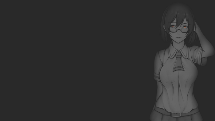 Girl in school uniform with glasses and red eyes