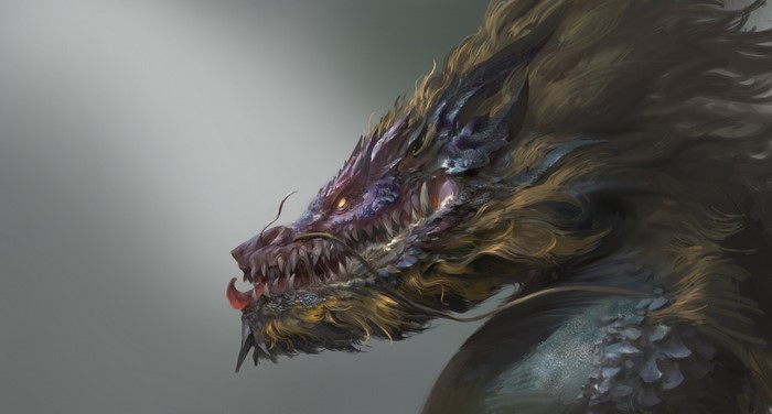 Dragon head profile digital painting by Fu Chenqi
