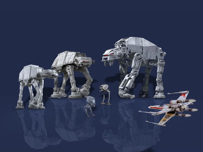 Star Wars AT-AT, AT-ST, and X-wing models