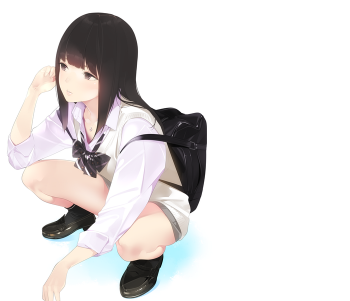 Anime girl in school uniform with backpack