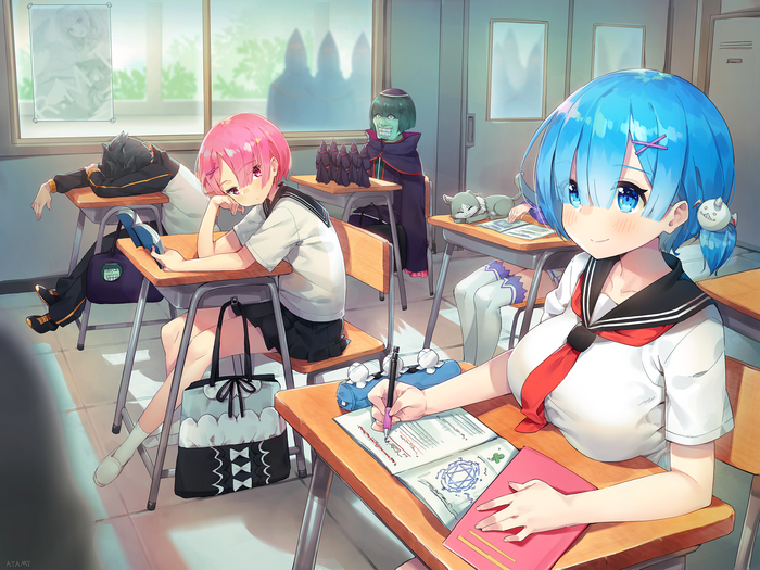 Re:Zero Anime Classroom Scene with Rem and Ram