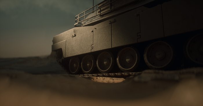 Tank in a desert landscape