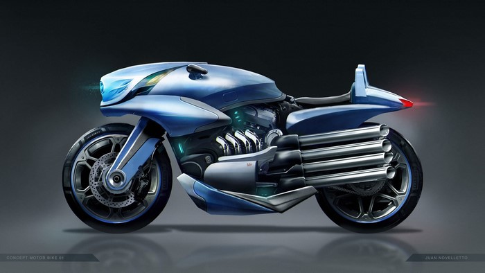 Futuristic concept motorcycle with multiple exhaust pipes