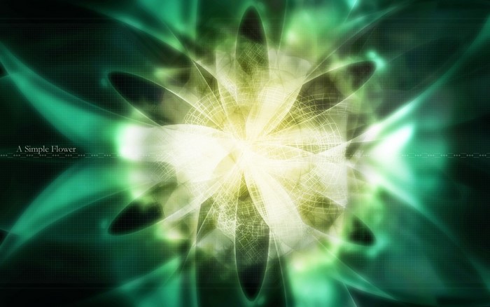 Abstract digital art with green and yellow flower shapes