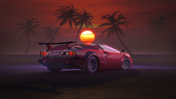 Lamborghini Countach in Retrowave Sunset