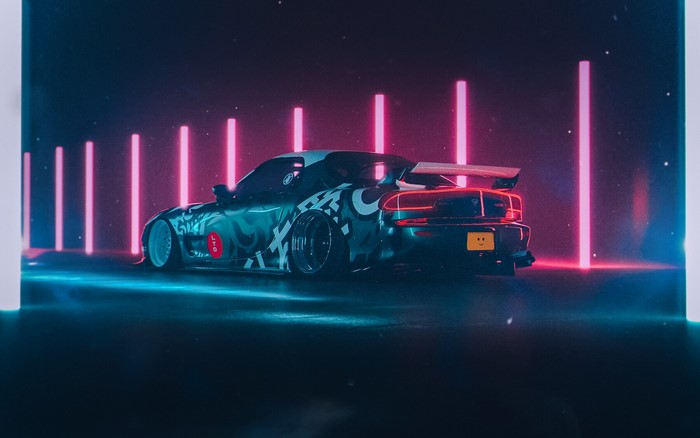 Mazda RX-7 FD sports car with neon lights