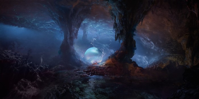 Fantasy cave with glowing sphere