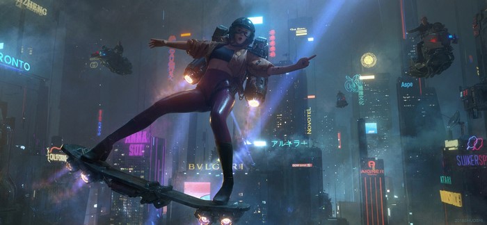 Futuristic Cyberpunk Police with Jetpack