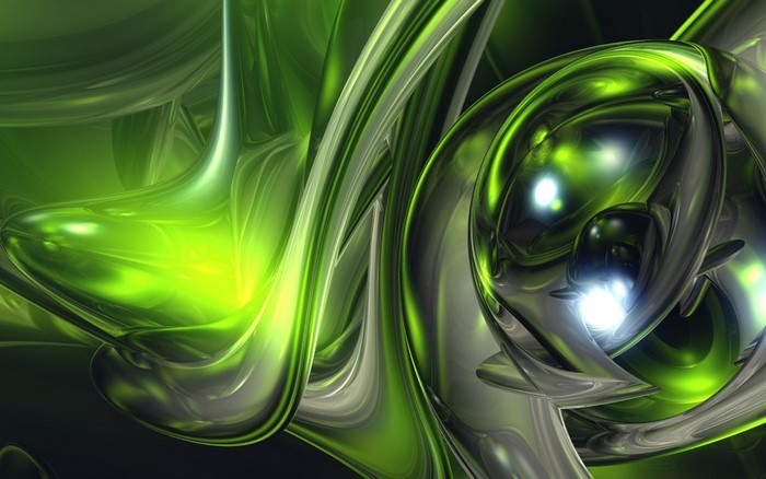 Abstract green metallic fluid shapes