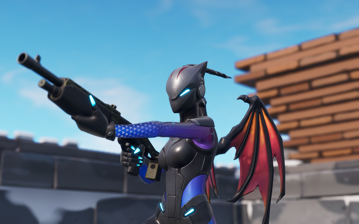 Fortnite character with wings holding a shotgun