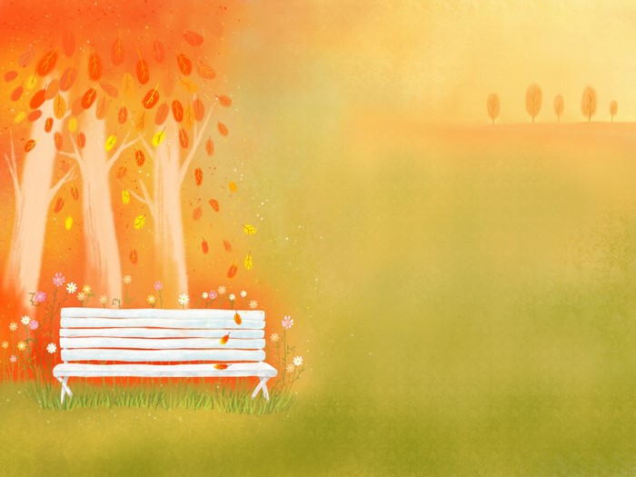 Autumn scene with a bench under trees