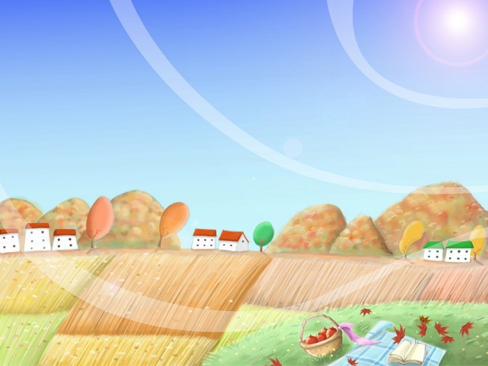 Autumn landscape with houses and picnic