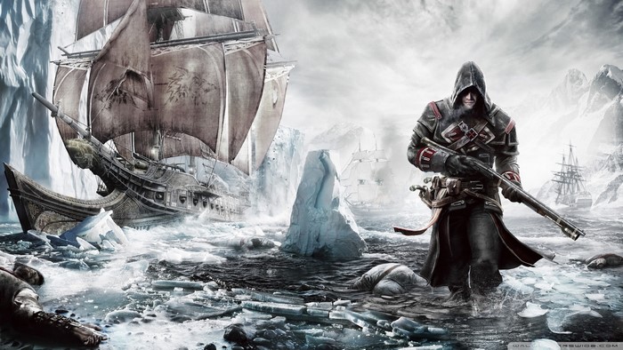 Shay Patrick Cormac from Assassin's Creed Rogue in icy waters