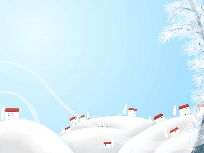 Winter village with snow-covered houses and trees