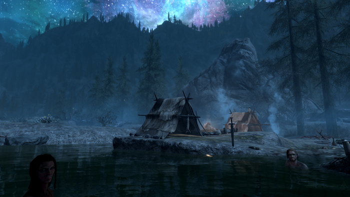 The Elder Scrolls V: Skyrim night camping scene