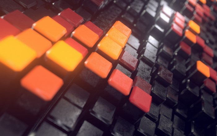 3D abstract render of orange and red cubes