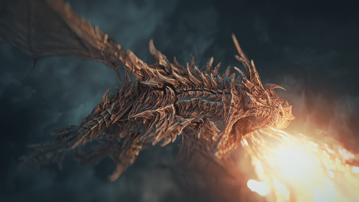Alduin the dragon from The Elder Scrolls V: Skyrim breathing fire